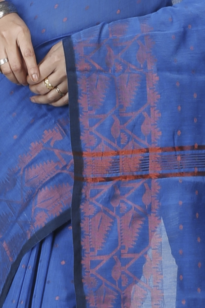 Blue Blended Cotton Temo Hand Loom Saree (1268)